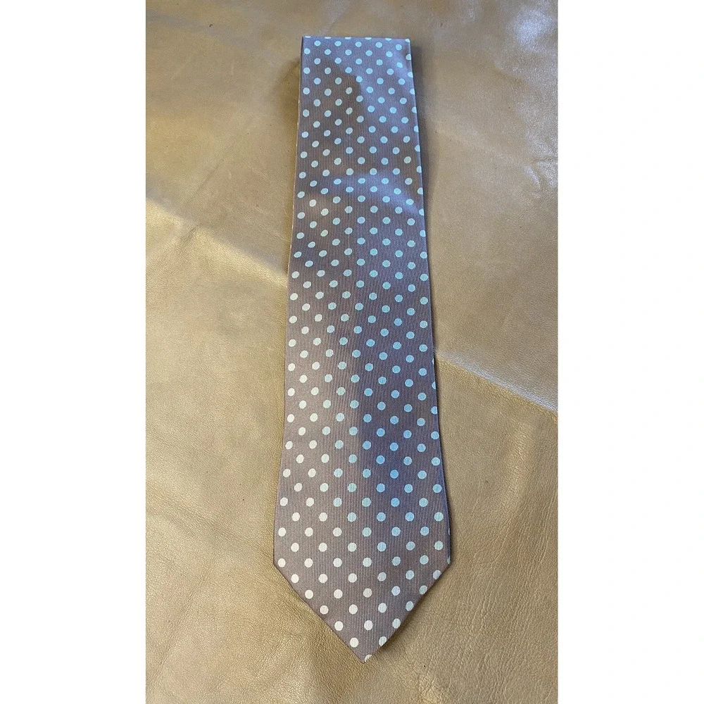 ALAN BILZERIAN Mint Polka dot Over Earth Brown Silk tie Italy Made Spring/Summer
